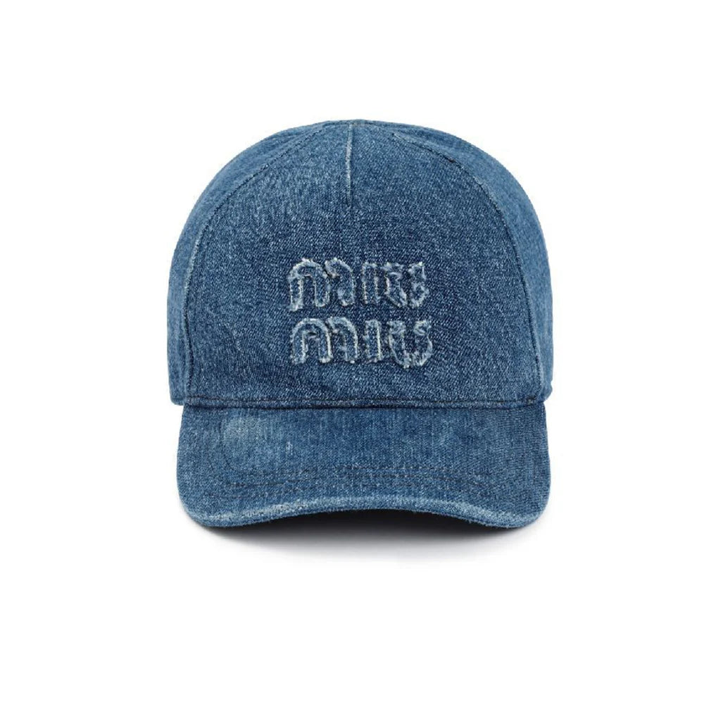 MIUMIU 로고 아플리케 디스트레스 데님 볼캡 *국내배송* (당일배송)
