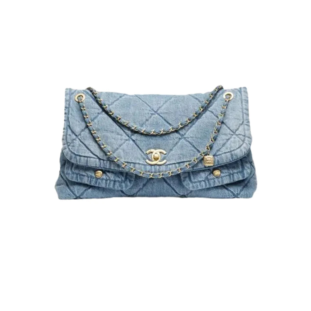 CHANEL 투포켓 맥시 데님 플랩백