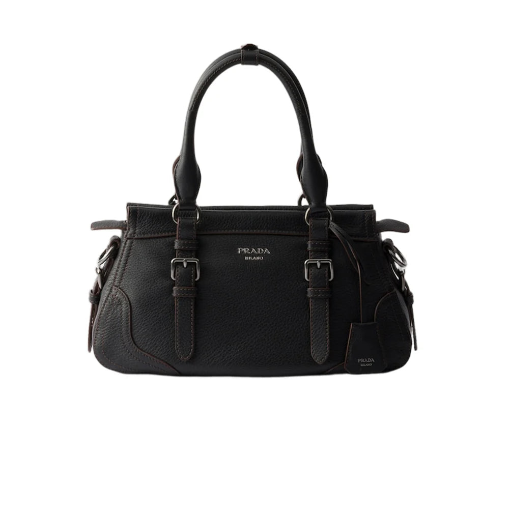 PRADA 라지 레더 토트백 블랙
