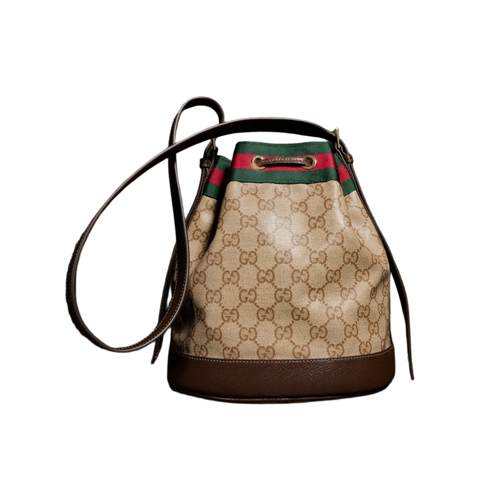 Gucci 구찌 웹 스몰 버킷백 샌드 다크 브라운