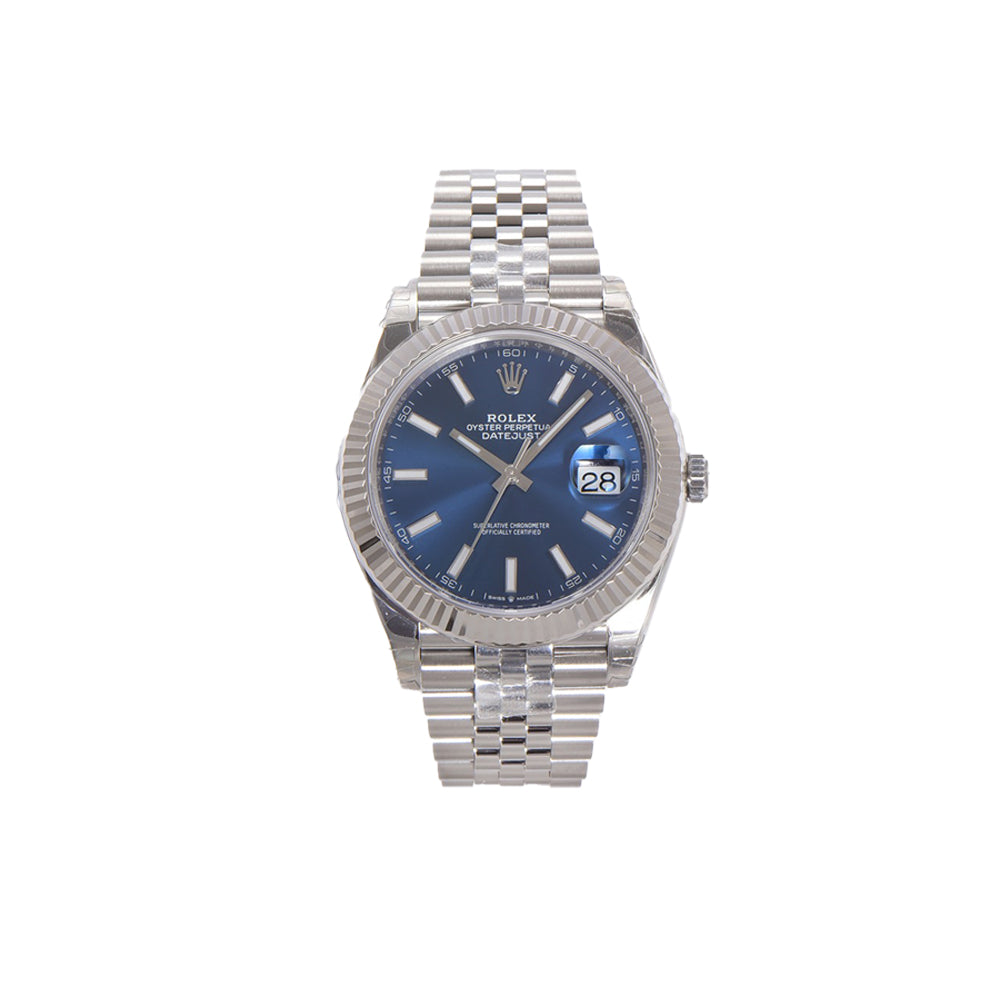ROLEX 데이트저스트 41mm 브라이트 블루 다이얼, 쥬빌리 브레이슬릿
