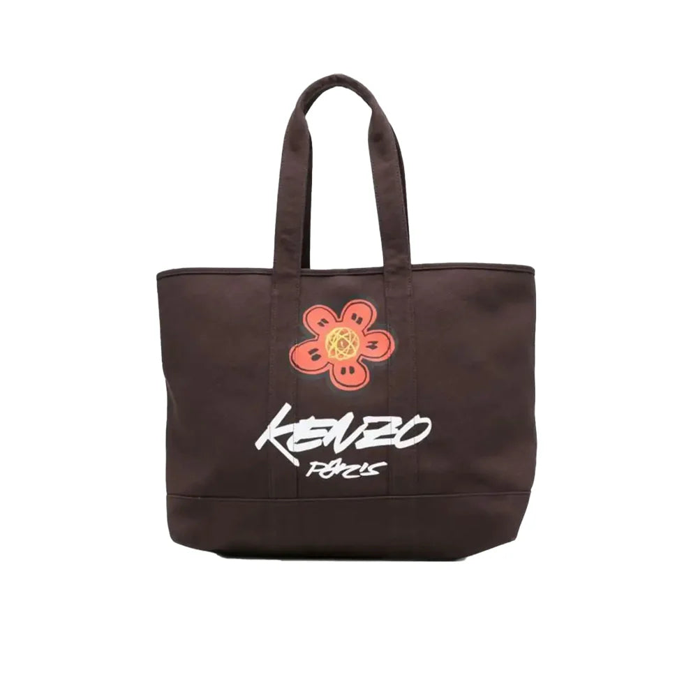 KENZO 라지 플라워 프린트 토트백 초콜릿브라운