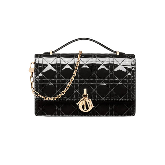 DIOR 미스 디올 탑 핸들 백 블랙 페이턴트