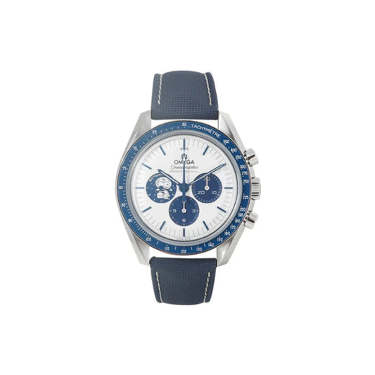 OMEGA 스피드마스터 실버 스누피 어워드 50주년 시리즈 코 액시얼 크로노미터 크로노그래프 스틸 실버 블루