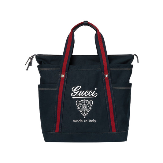 Gucci 구찌 미디움 프린티드 캔버스 백 웹 다크 블루