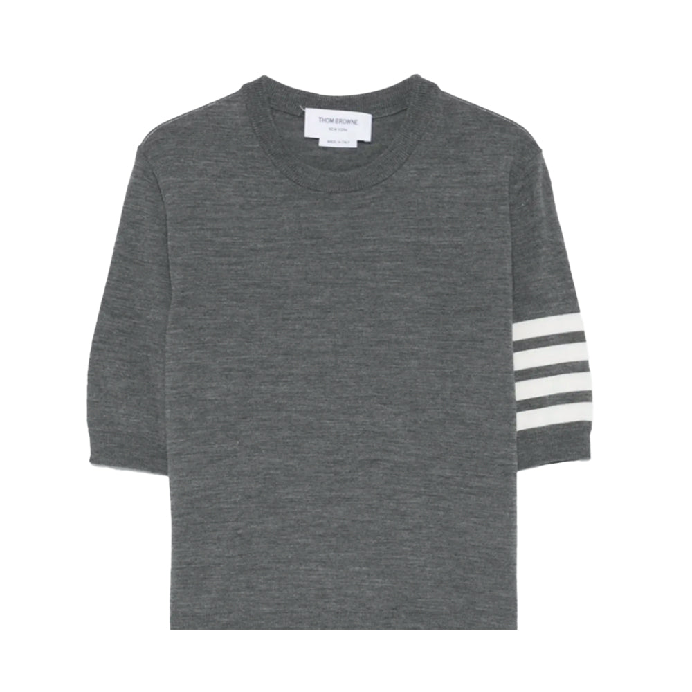 Thom Browne 톰브라운 스티치 사선 완장 라운드 반팔 니트 그레이  *국내배송*