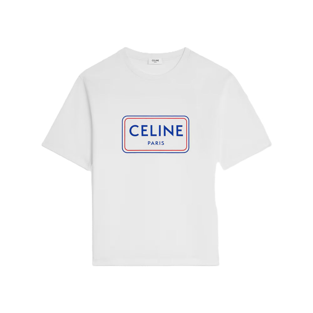 Celine 셀린느 루즈 티셔츠 코튼 저지 옵틱 화이트 레드