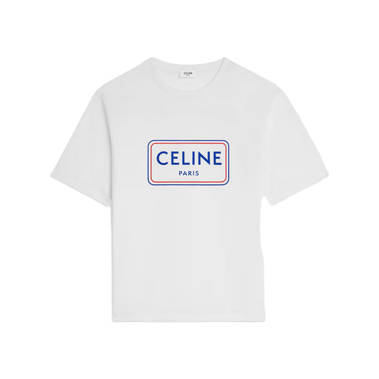 Celine 셀린느 루즈 티셔츠 코튼 저지 옵틱 화이트 레드