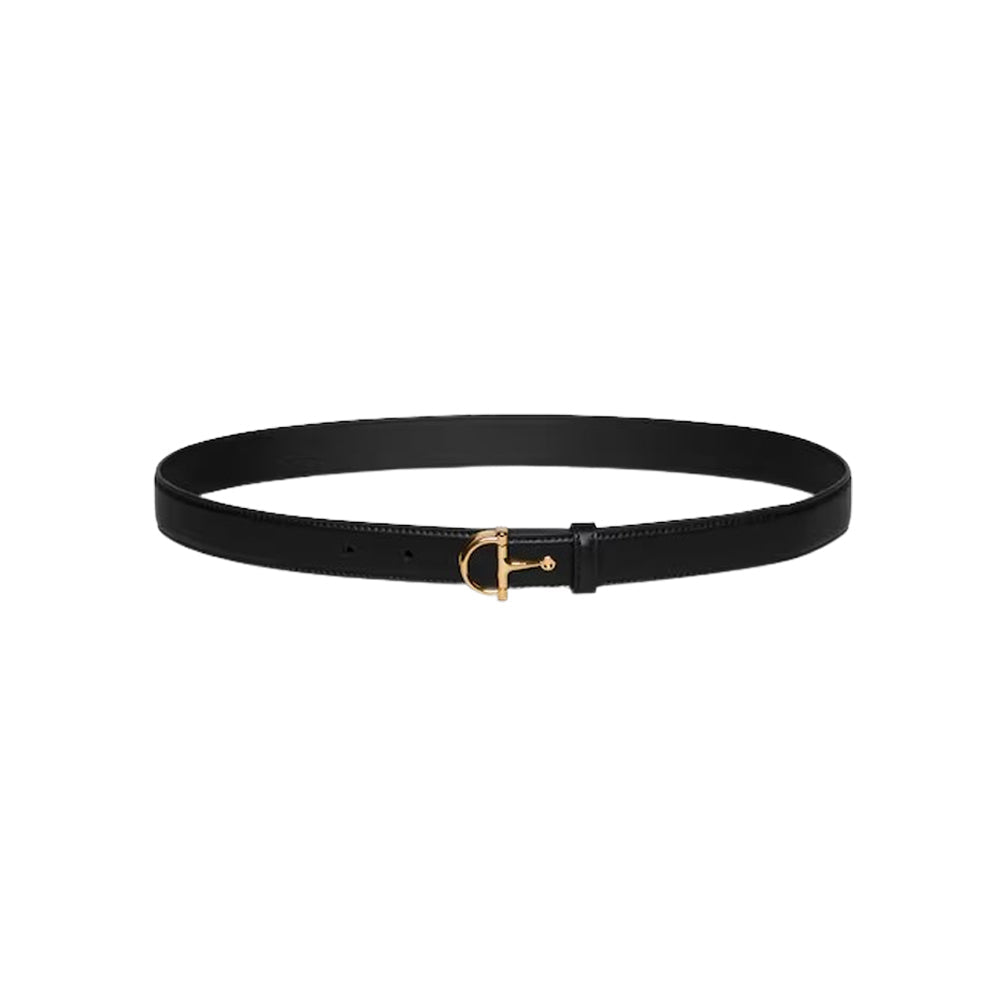 (W) Gucci 구찌 하프 홀스빗 버클 씬 레더 벨트 블랙