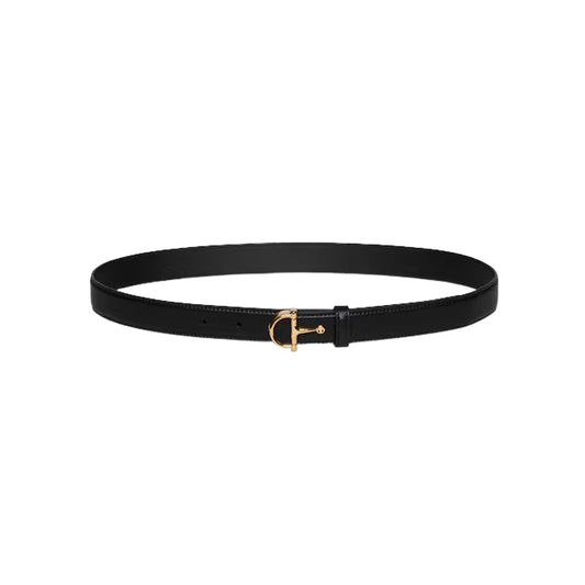 (W) Gucci 구찌 하프 홀스빗 버클 씬 레더 벨트 블랙