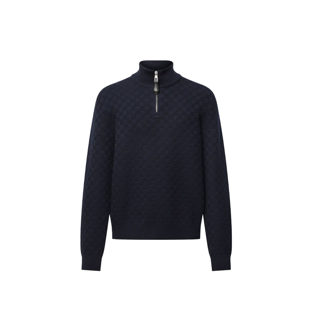 루이비통 캐시미어 울 블렌드 하프 집 풀오버 네이비