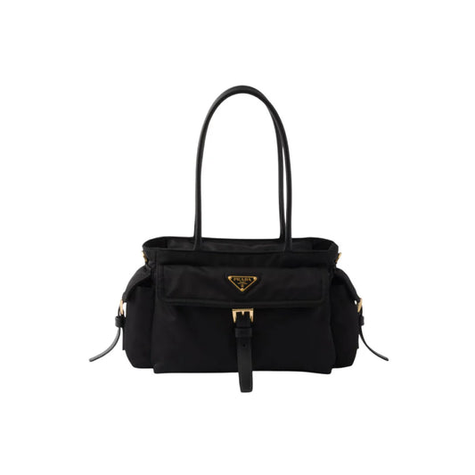 PRADA 익스플로어 미디엄 리나일론 앤 레더 토트백 블랙