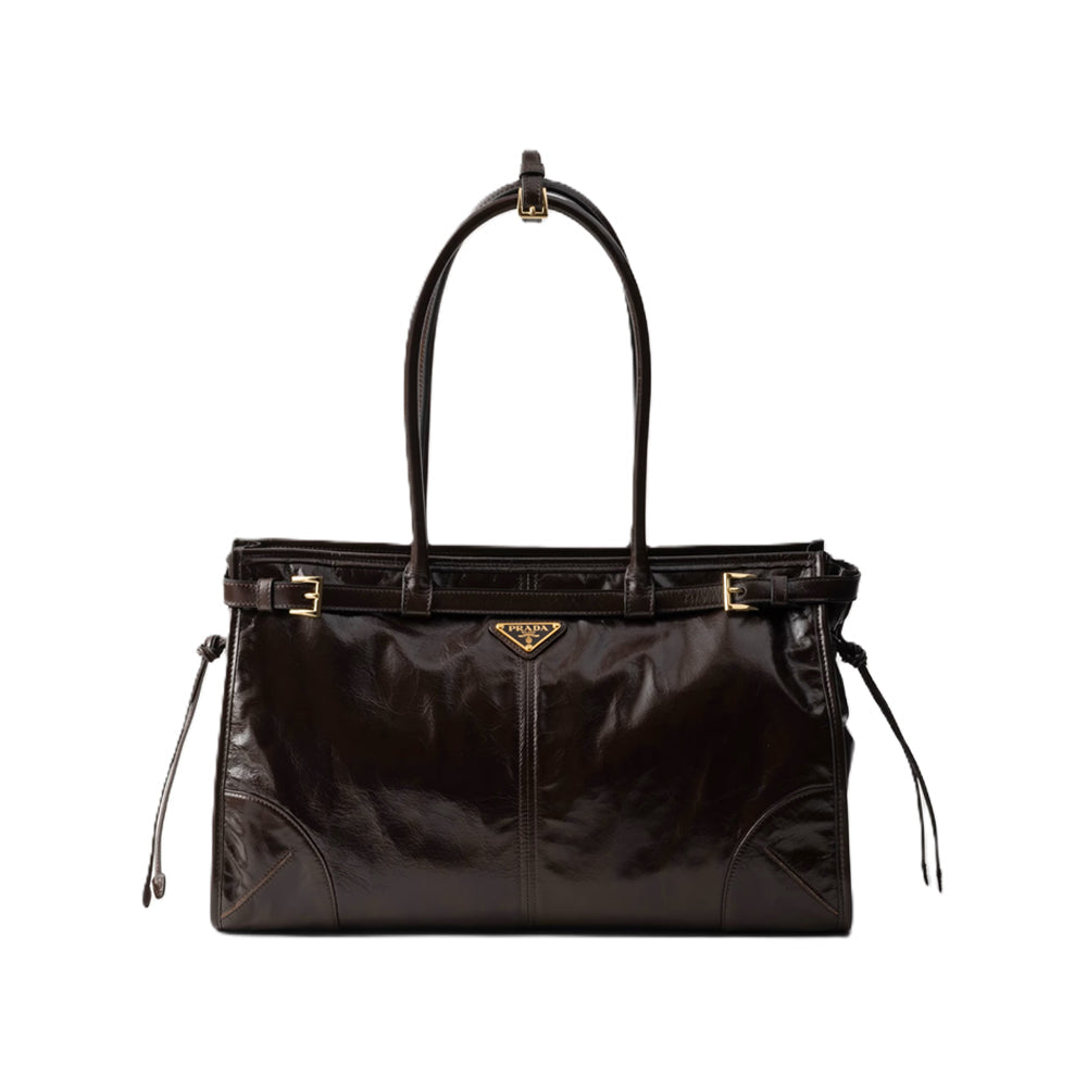 prada 프라다 보니 엑스트라 라지 레더 핸드백 다크 브라운