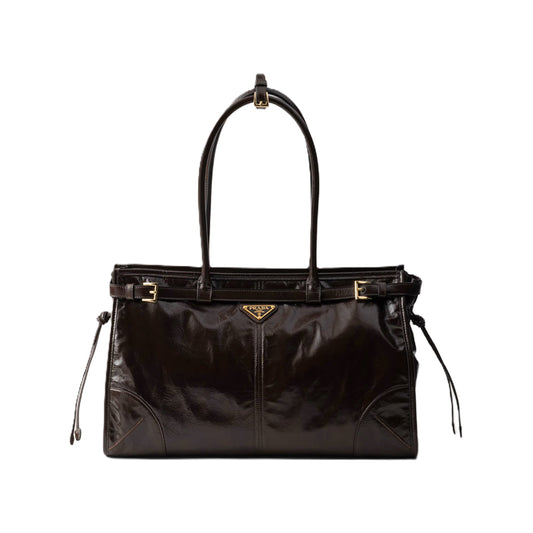 prada 프라다 보니 엑스트라 라지 레더 핸드백 다크 브라운