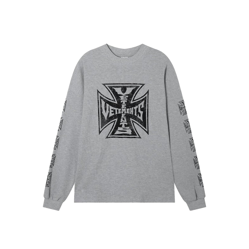VETEMENTS 바이커 크로스 와플 롱슬리브 티셔츠 그레이 멜란지 *국내배송*