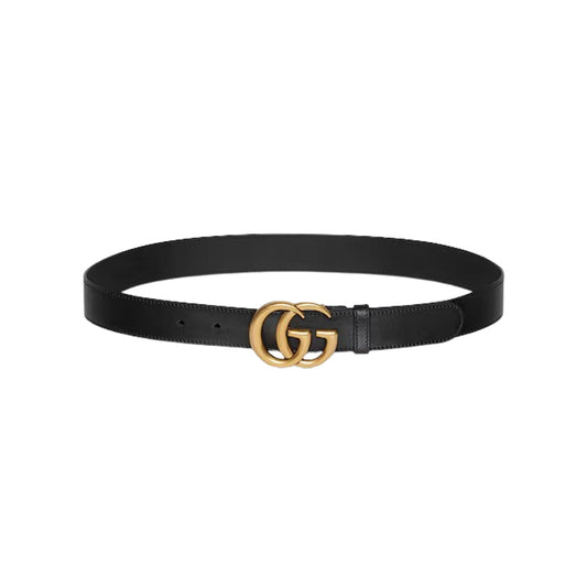 Gucci 구찌 GG 마몽 더블 G 버클 레더 벨트 블랙 브래스